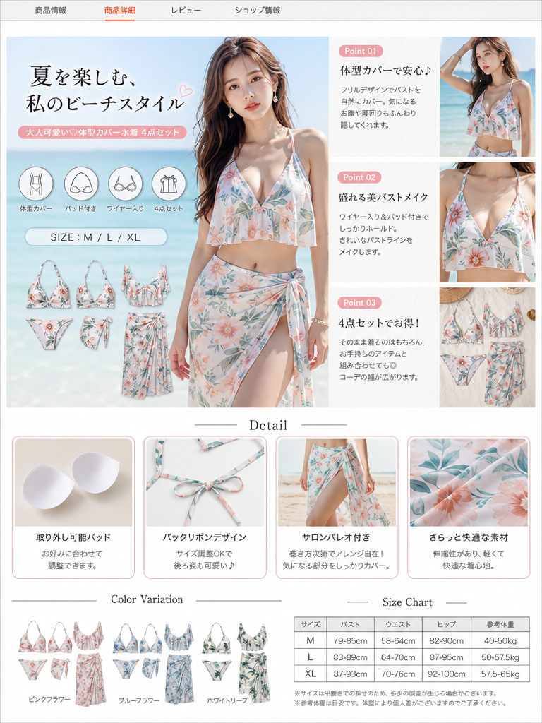 日本电商详情页截图：介绍沙灘泳衣